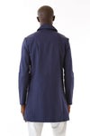 Mens Blue Recycled Long Mackintosh Jacket back view
