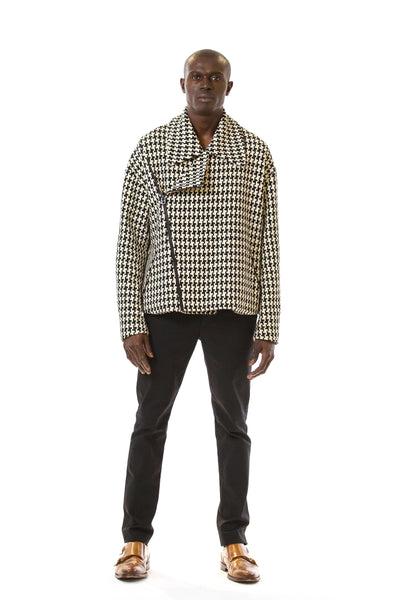 Mens Houndstooth Motorcycle Jacket front view
