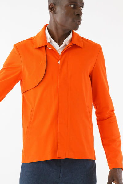 Mens Orange Recycled Mackintosh Jacket front detail view