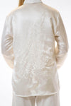 Womens Embroidered White Hempsilk Shirt back detail view