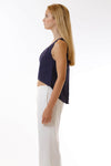 Womens Navy Fishtail Tank side view