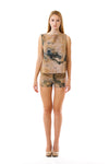 Womens Watercolor Printed Shorts and Swing Top front view
