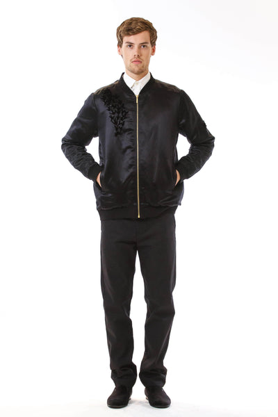 Mens Tufted Silk Bomber front view