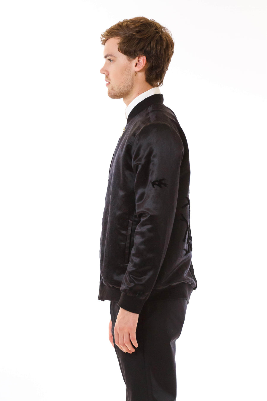 Mens Tufted Silk Bomber front view