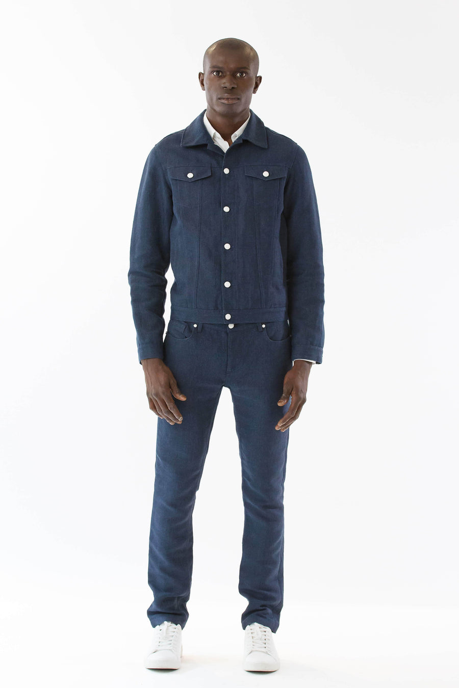 Mens Blue Hemp Denim Jacket front view