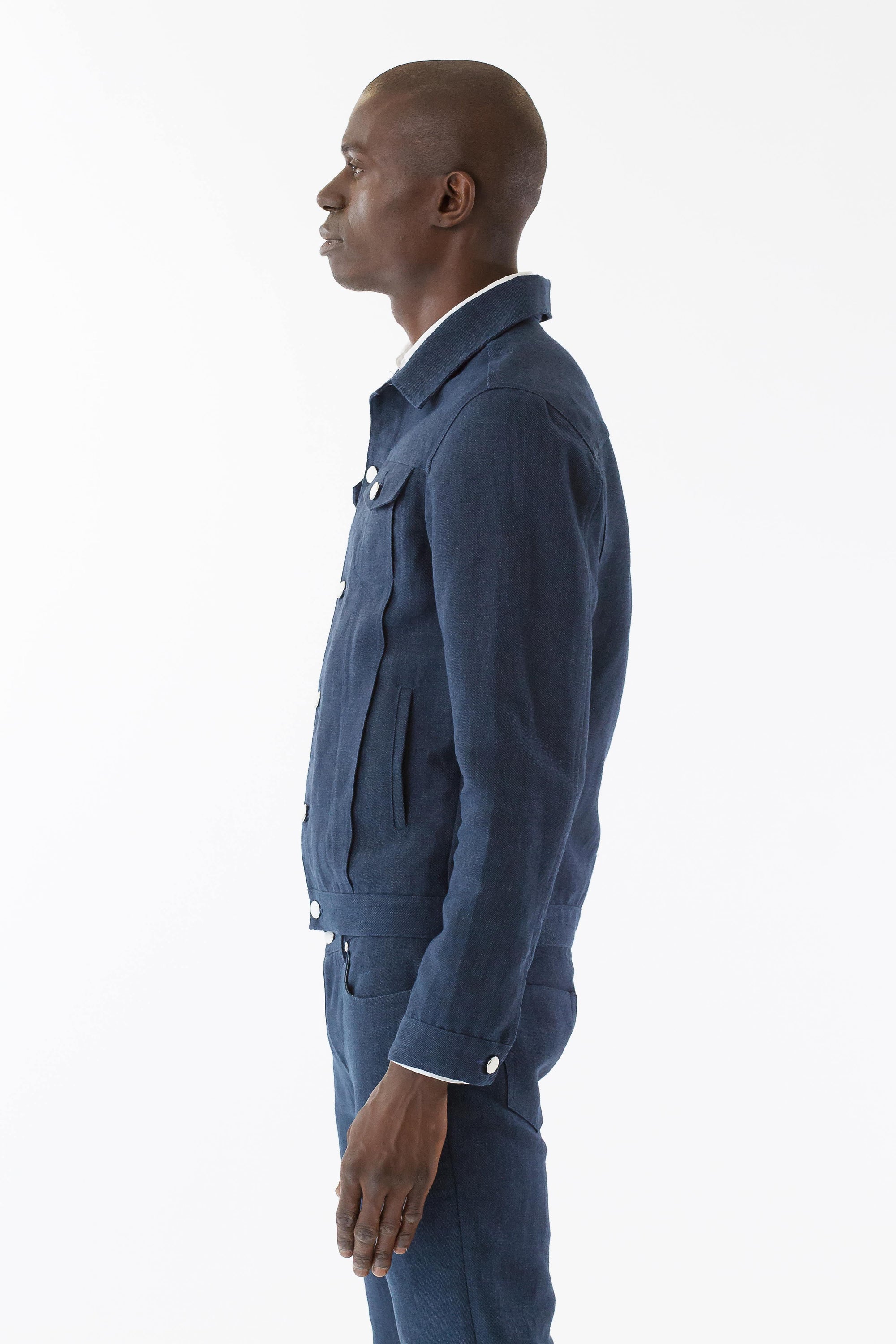 Mens Blue Hemp Denim Jacket side view