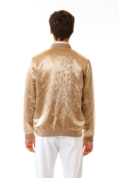 Mens Embroidered Gold Hempsilk Bomber back view