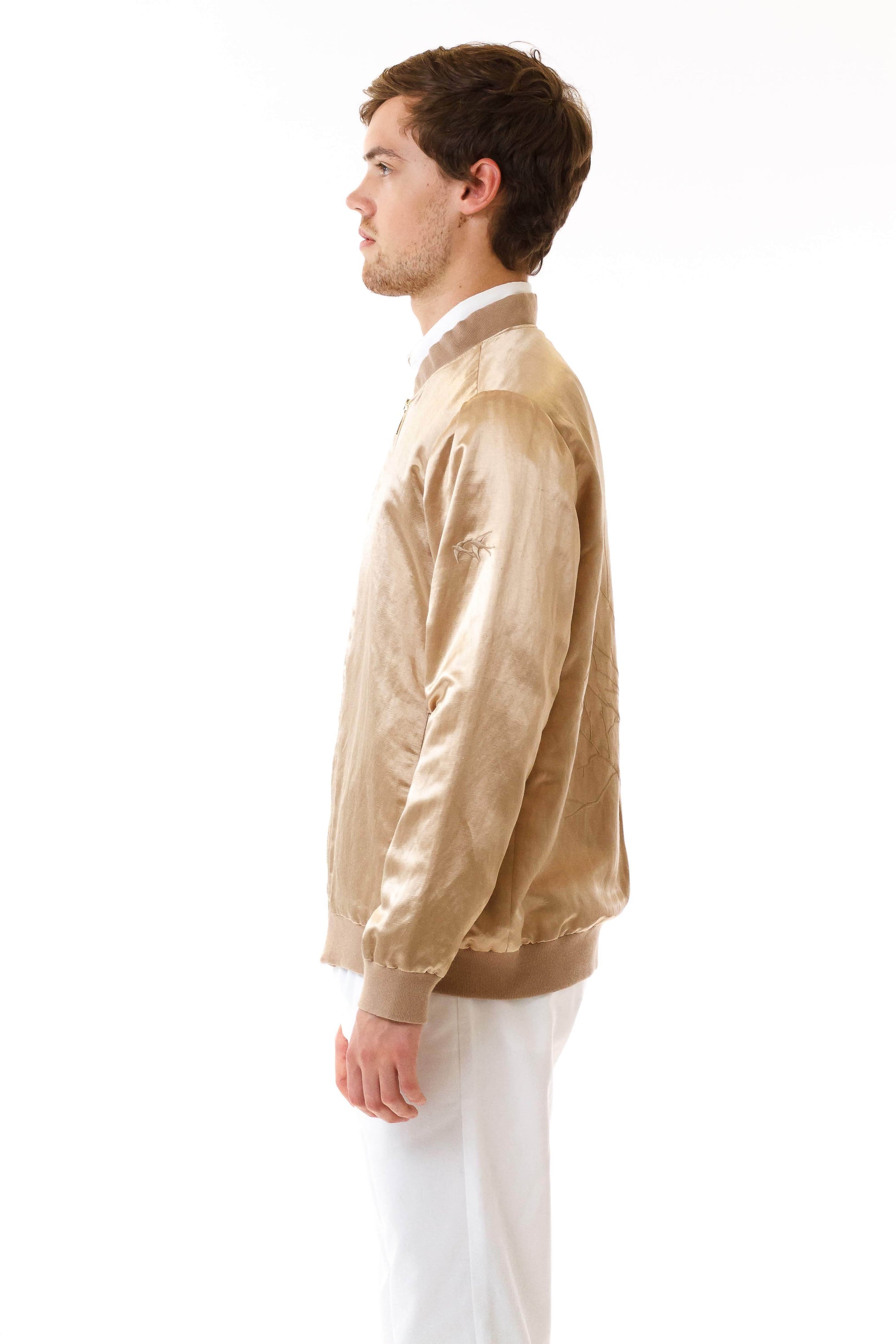 Mens Embroidered Gold Hempsilk Bomber side view
