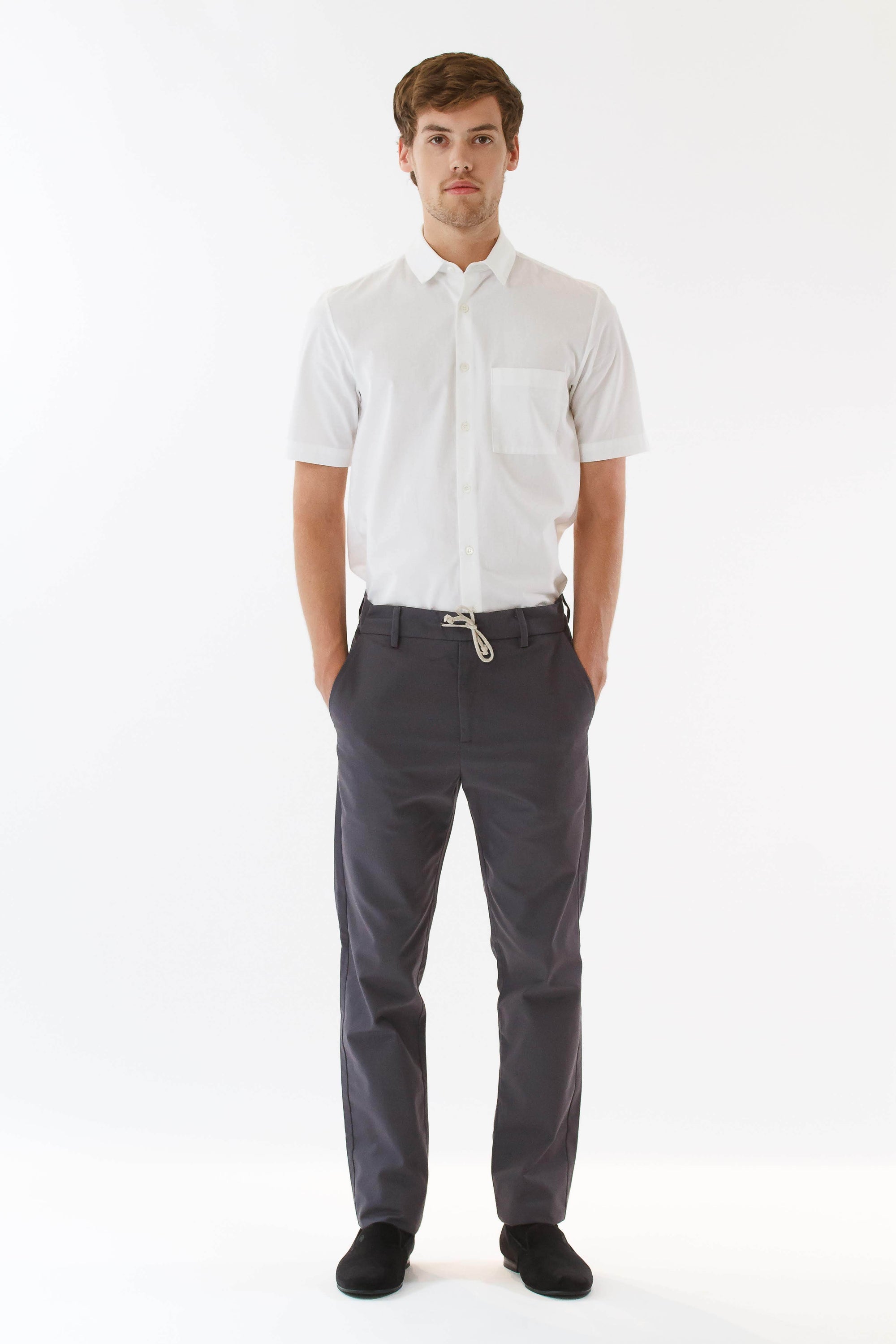 Mens Grey Drawstring Pants front view