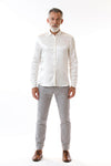 Mens Embroidered White Hempsilk Shirt front view