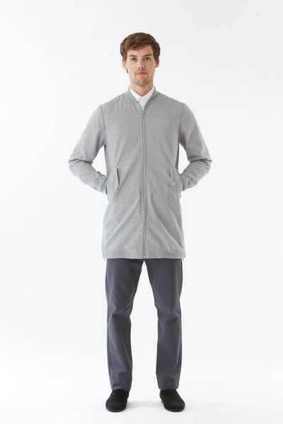 Mens Grey Hemp Long Bomber back view