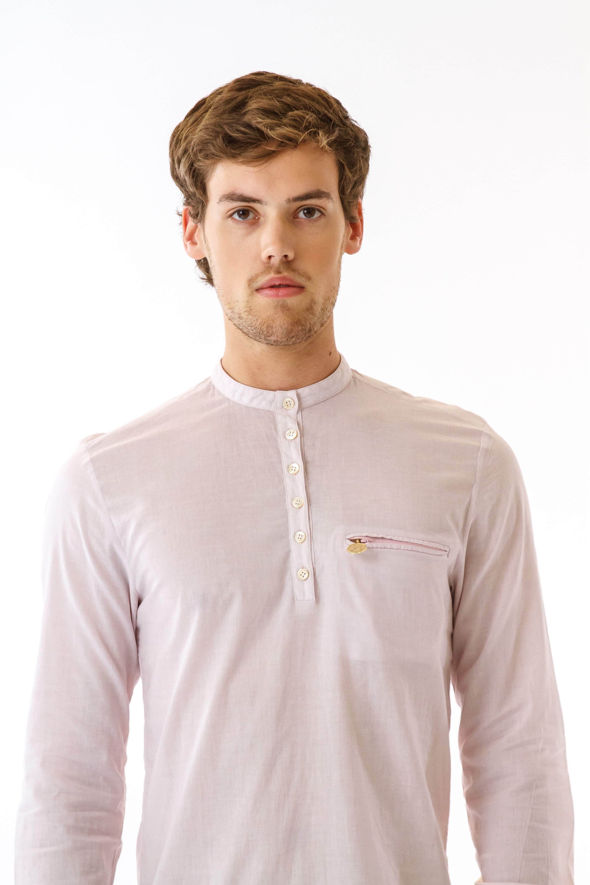 Mens Cutout Long Woven Shirt front detail view
