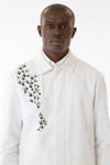 Mens Printed White Mackintosh Jacket front details view
