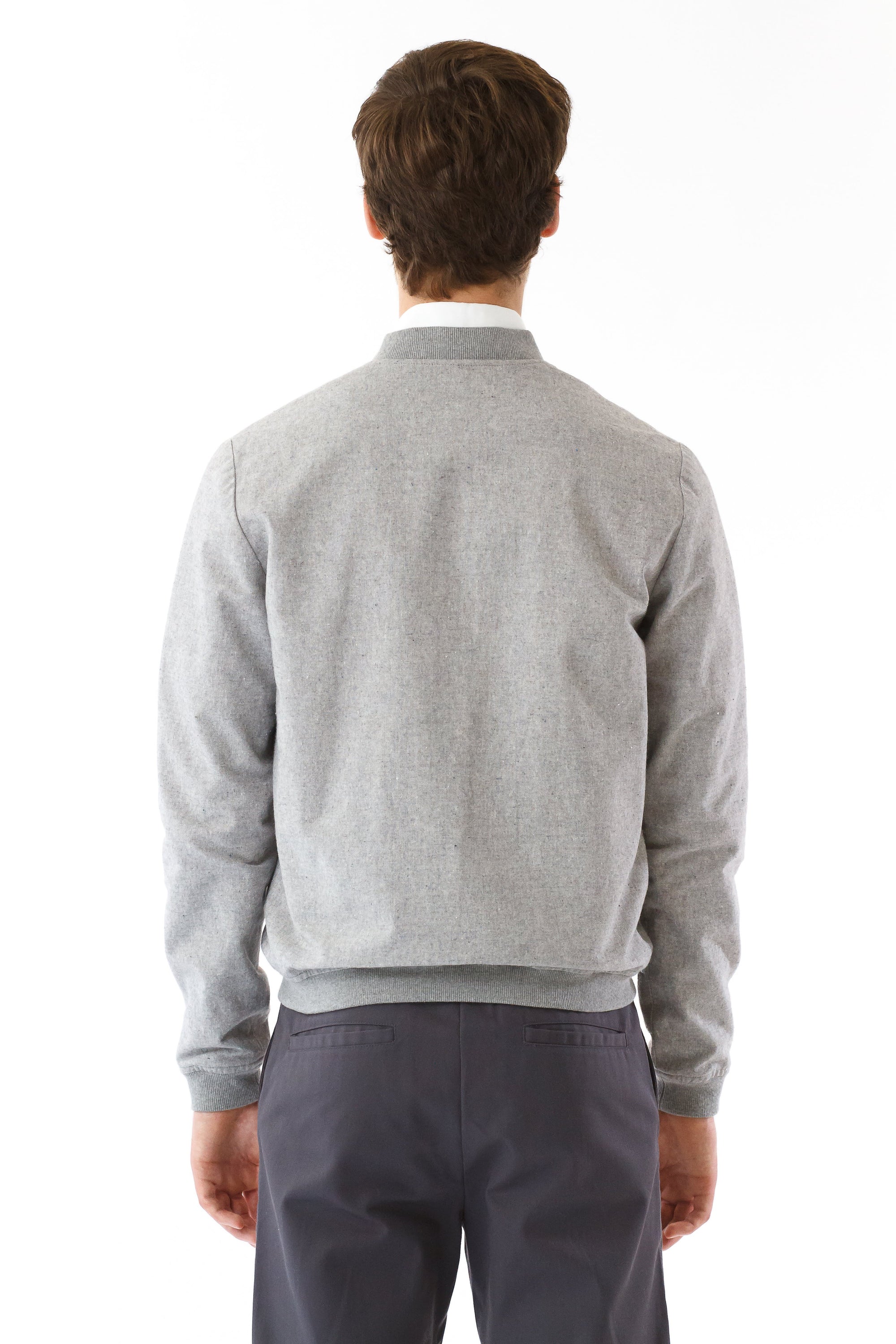 Mens Grey Hemp Bomber back view