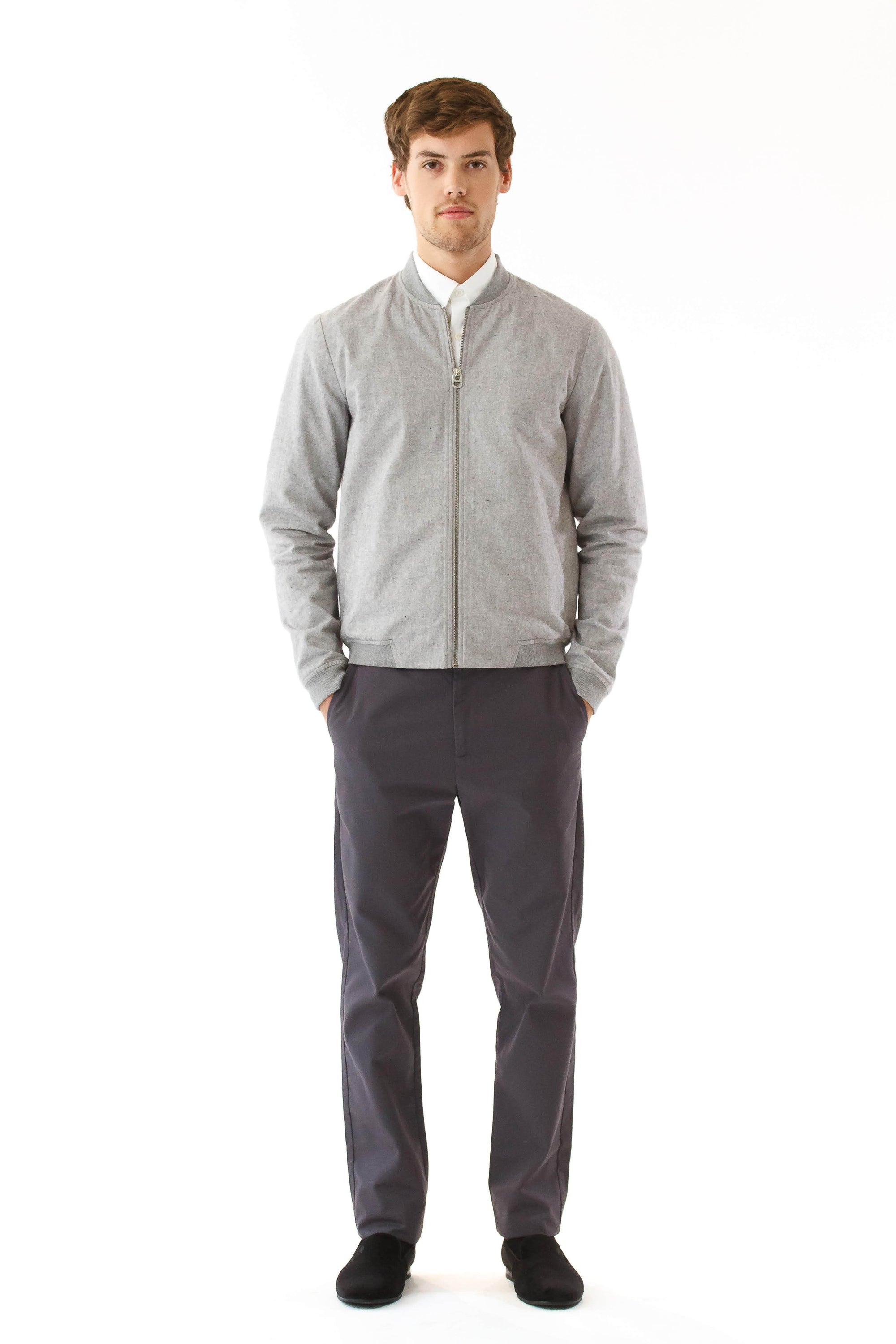 Mens Grey Hemp Bomber front view