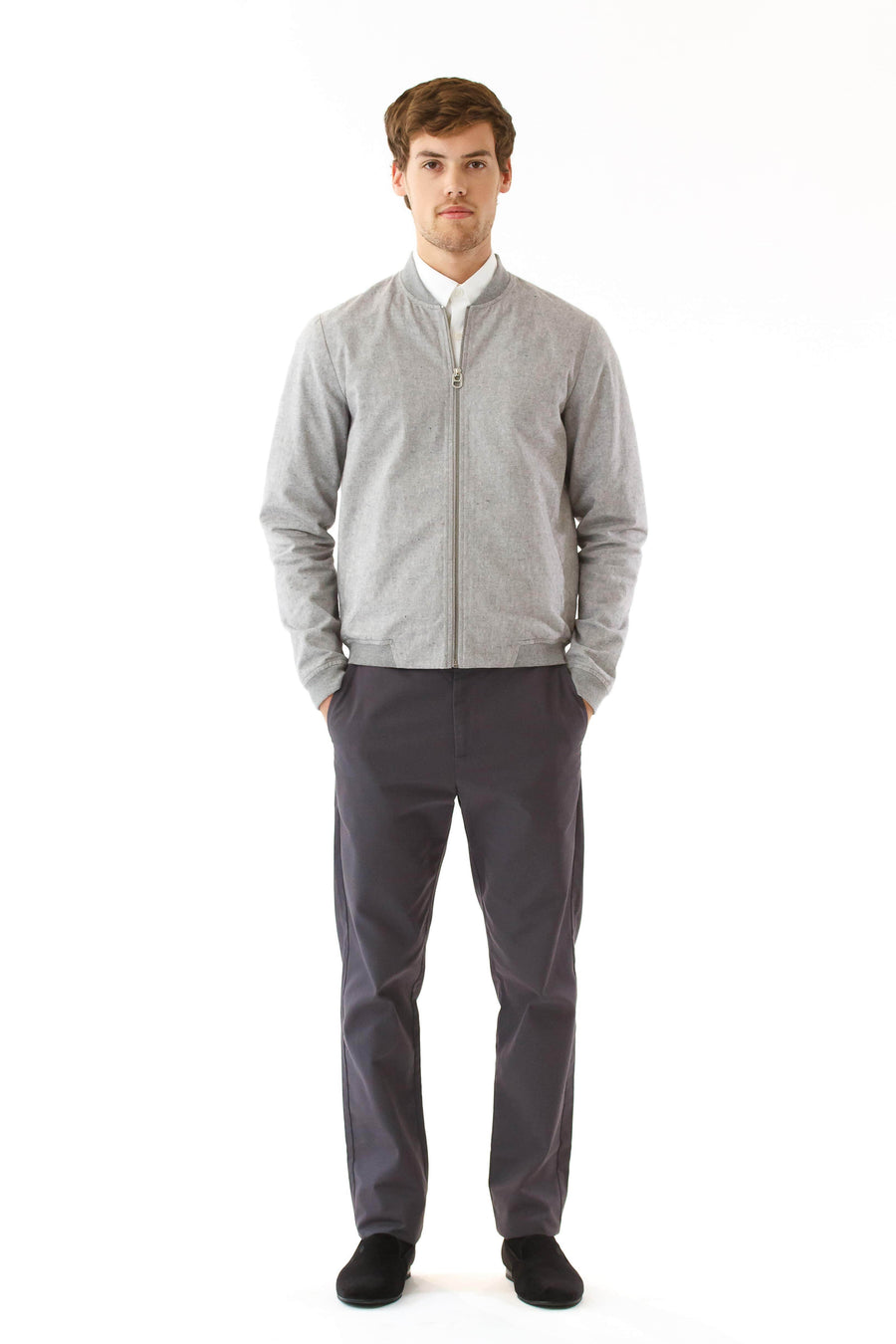 Mens Grey Hemp Bomber front view