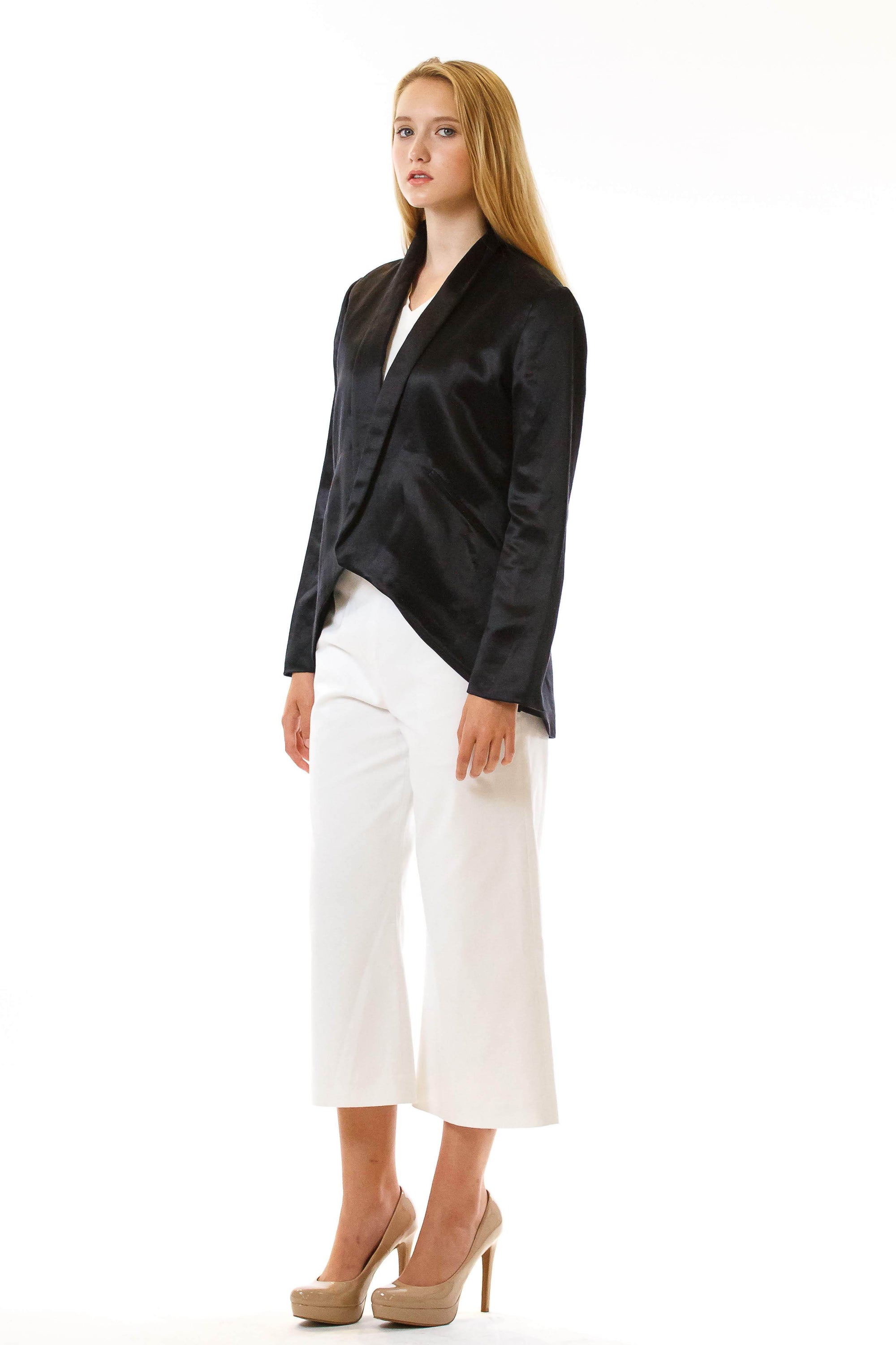 Womens Black Hempsilk Blazer three quarter view