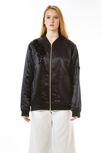 Womens Tufted Silk Bomber front view