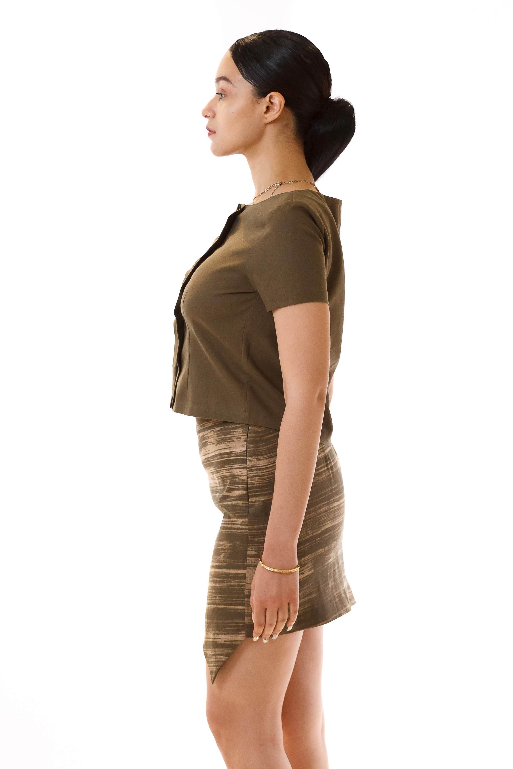 Womens Jagged Edge Skirt and Pleated Top side view