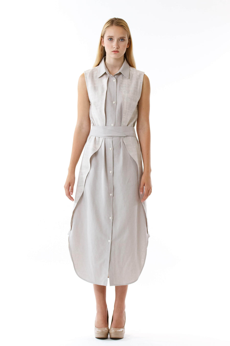 Womens Bleach Printed Panel Shirt Dress front view