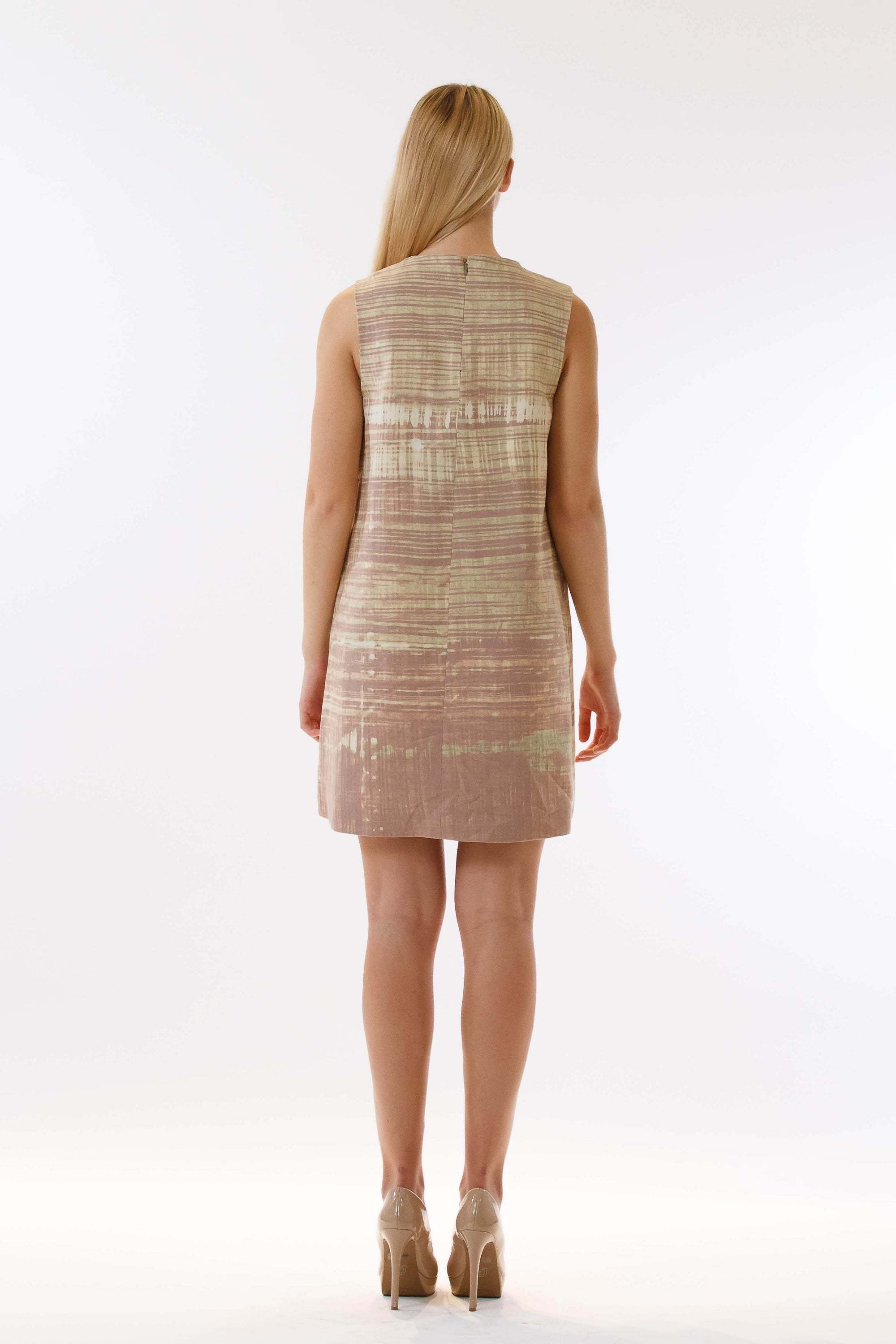 Womens Nutmeg Watercolor Bleach Printed Shift Dress back view