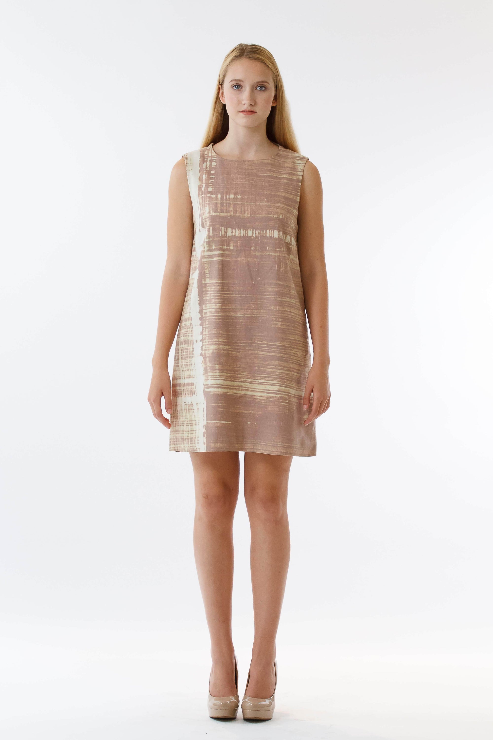 Womens Nutmeg Watercolor Bleach Printed Shift Dress front view