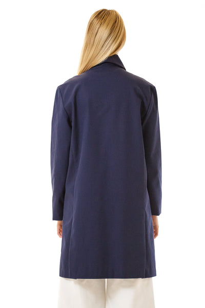 Womens Blue Recycled Long Mackintosh Jacket back view