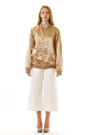 Womens Embroidered Gold Hempsilk Bomber front view
