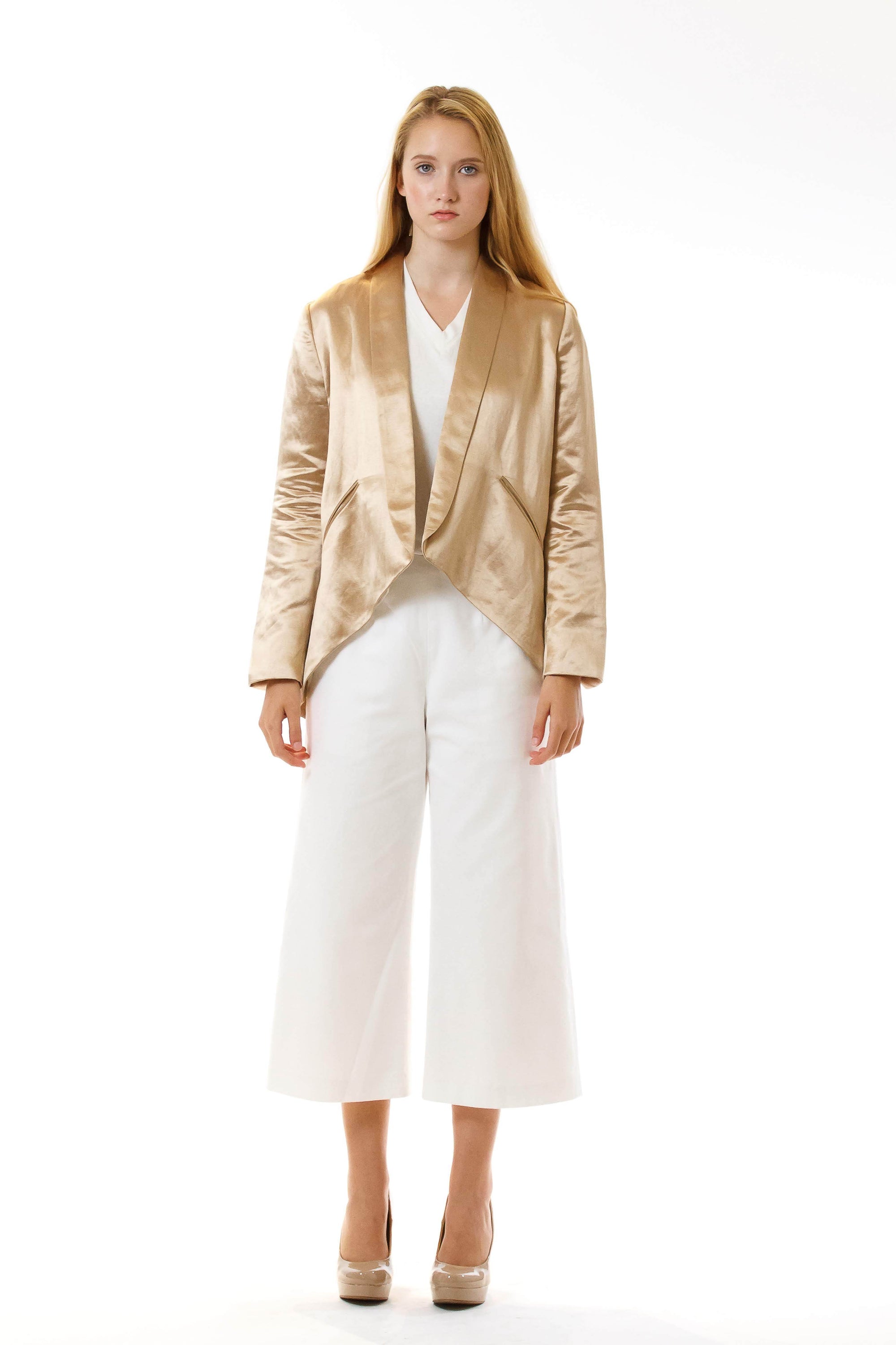 Womens Gold Hempsilk Blazer front view