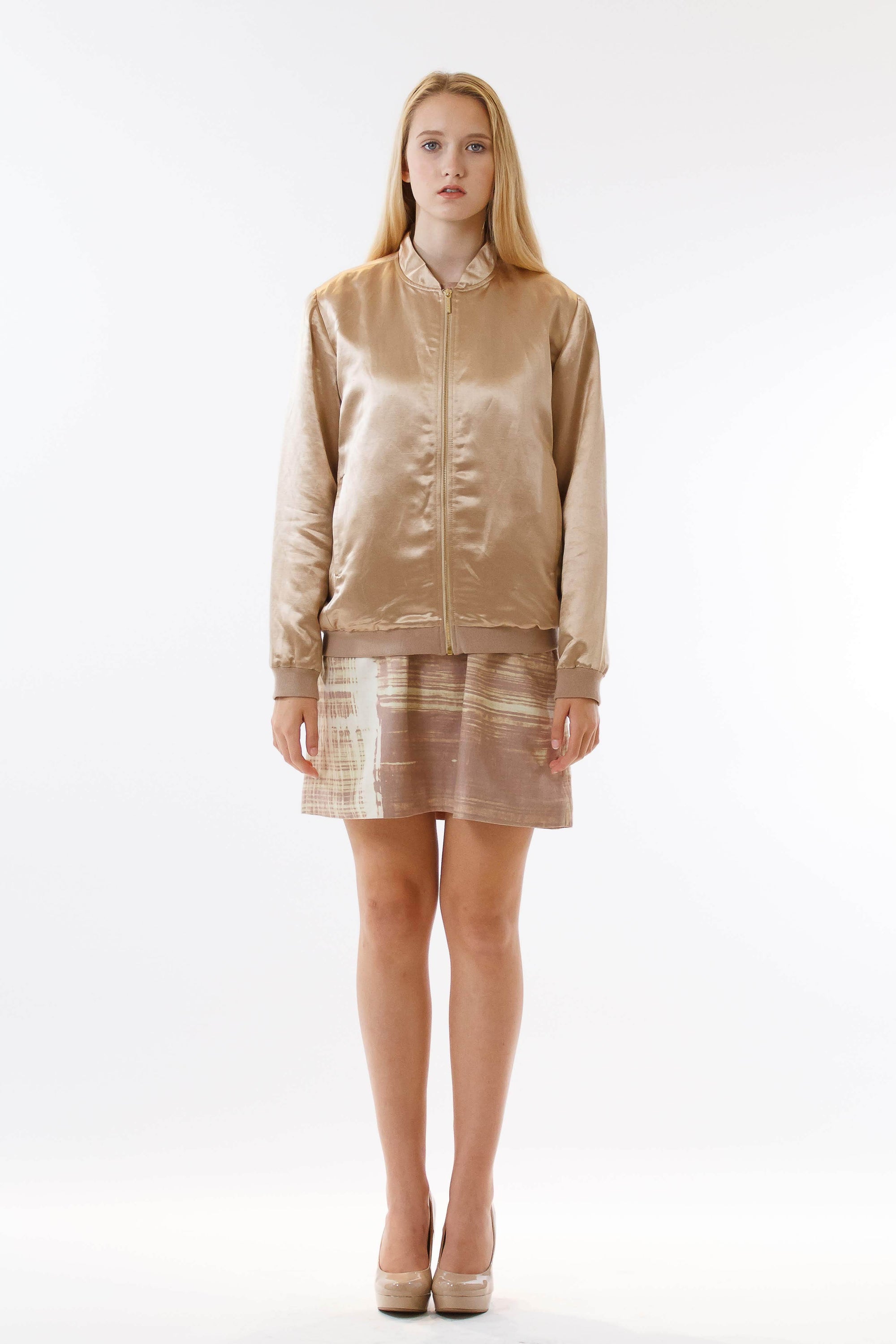 Womens Gold Hempsilk Bomber front view