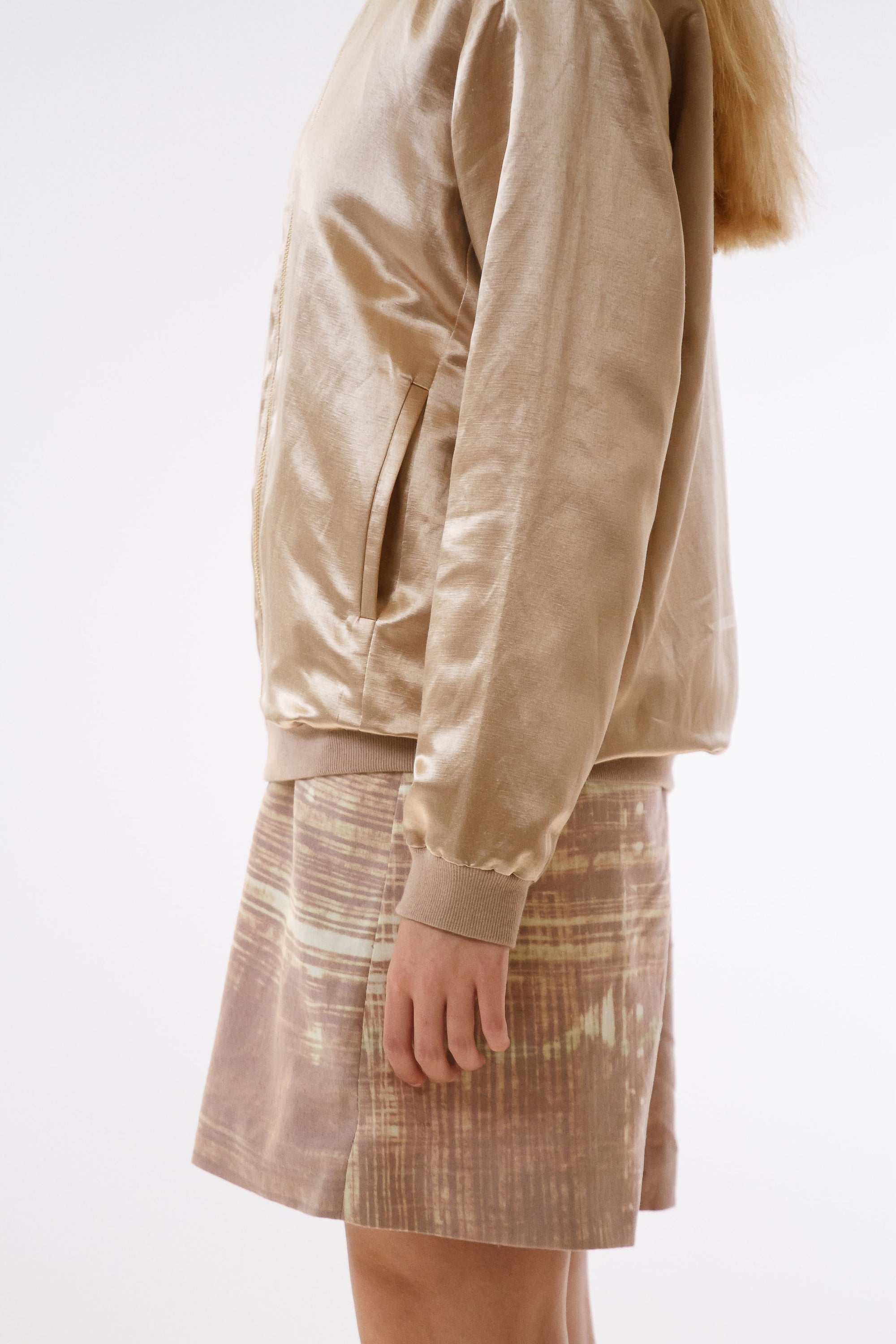 Womens Gold Hempsilk Bomber side detail view