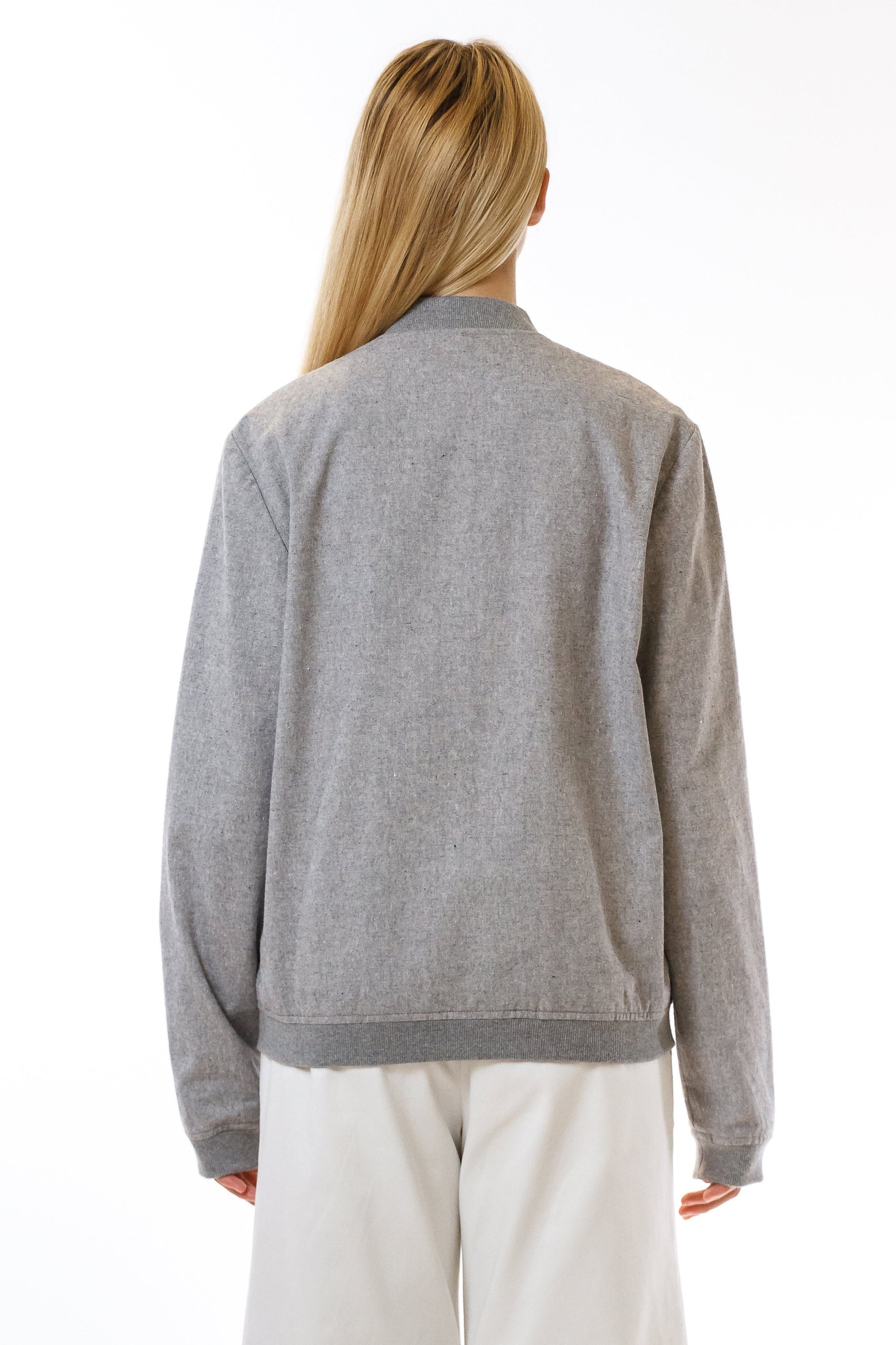 Womens Grey Hemp Bomber back view