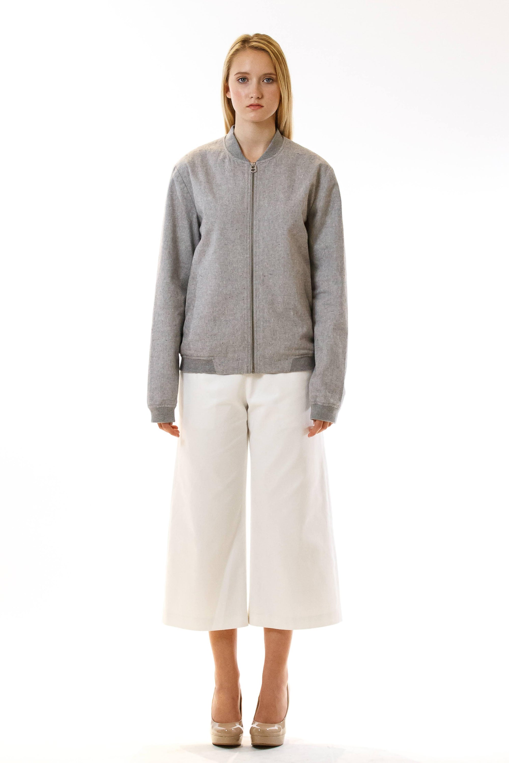 Womens Grey Hemp Bomber front view