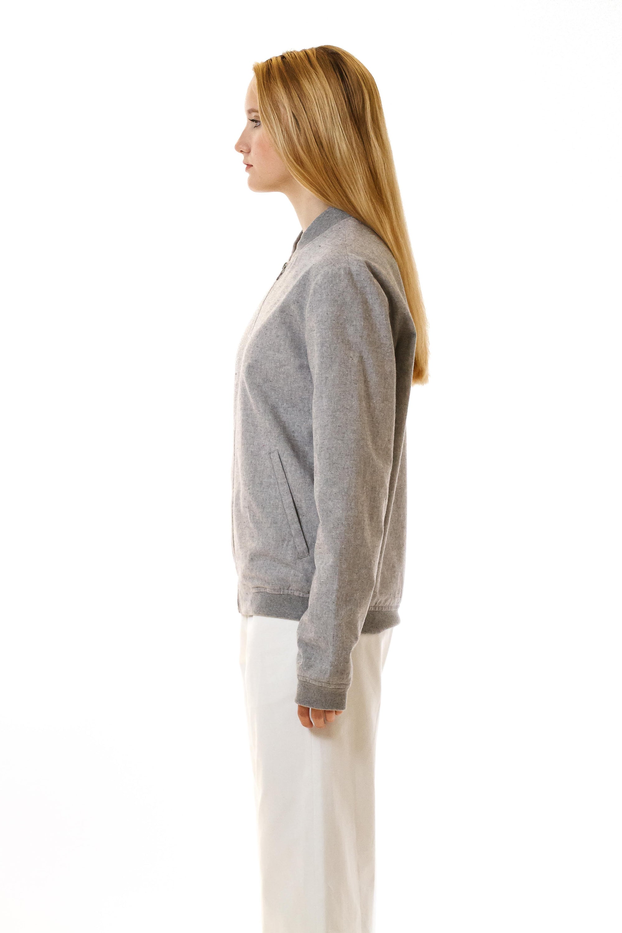 Womens Grey Hemp Bomber side view