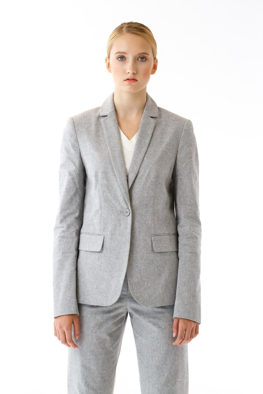 Womens Grey Suit Jacket front view