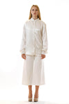 Womens Embroidered White Hempsilk Shirt front view