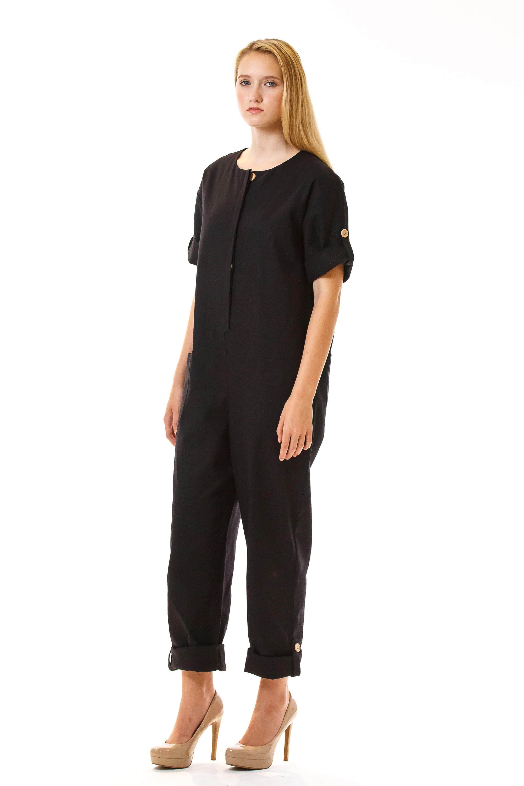 Womens Black Jumpsuit three quarter view