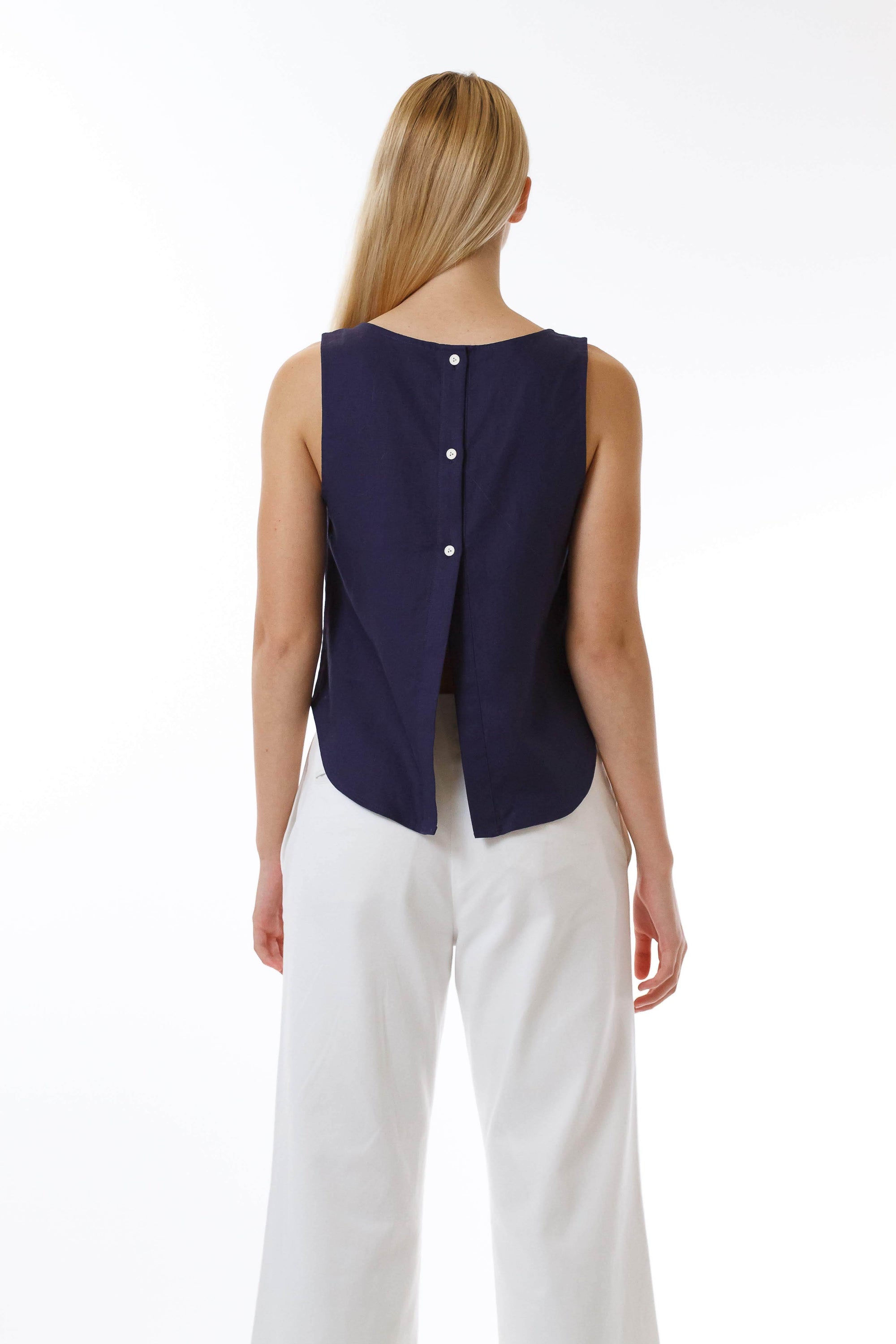 Womens Navy Fishtail Tank back view