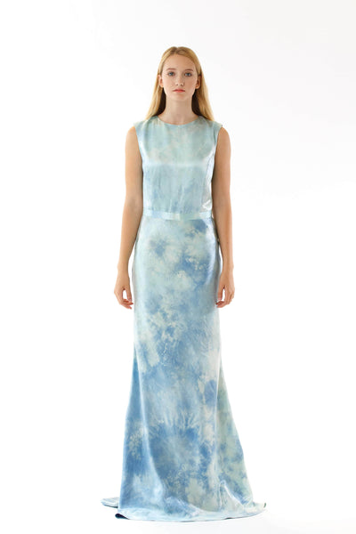 Womens Printed Silk Evening Gown front view
