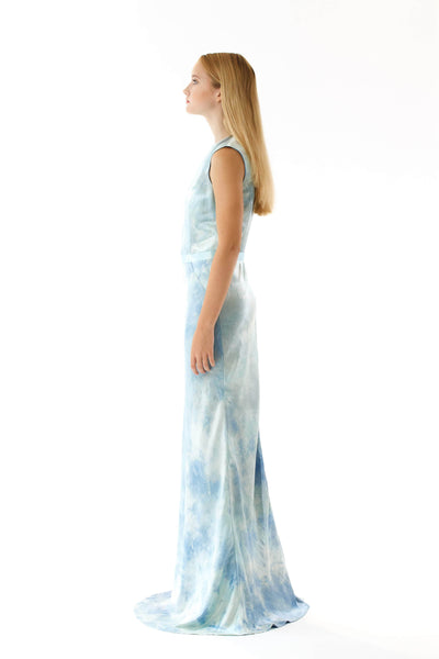 Womens Printed Silk Evening Gown side view