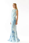 Womens Printed Silk Evening Gown back detail view