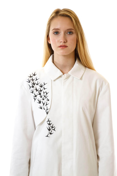 Womens Printed White Mackintosh Jacket front details view