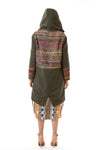 Womens Rainbow Accented Green Parka back view