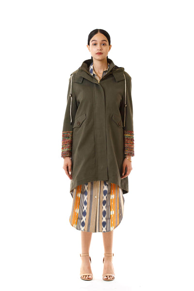Womens Rainbow Accented Green Parka front view