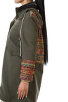 Womens Rainbow Accented Green Parka side details view