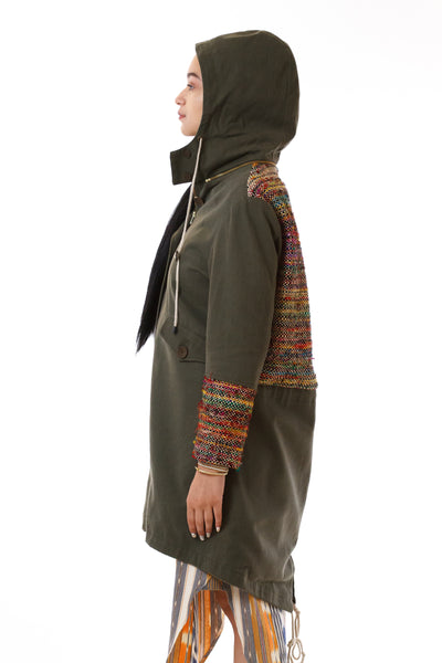 Womens Rainbow Accented Green Parka side view