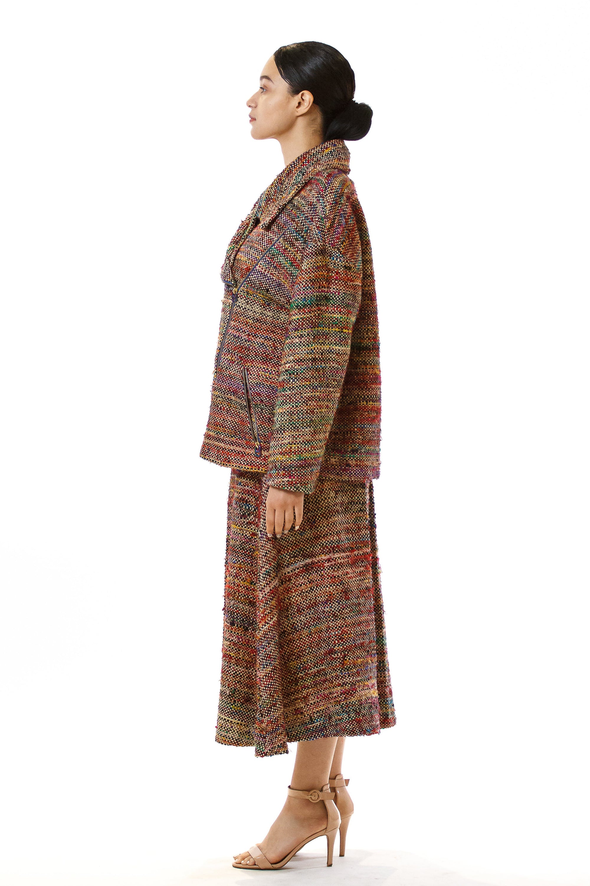 Womens Rainbow Skirt and Motorcycle Jacket side view