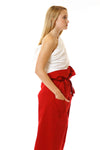 Womens Red Paperbag Pants Embroidered Scarf side view