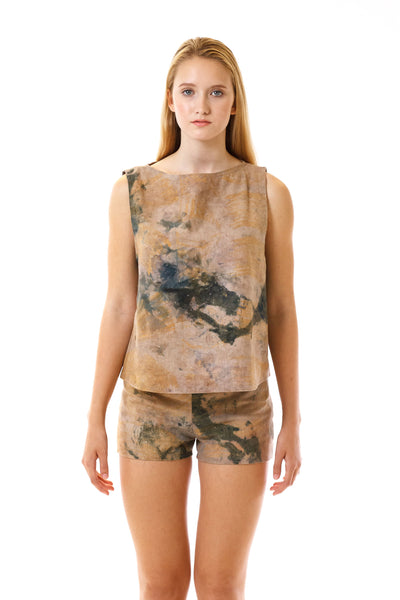 Womens Watercolor Printed Shorts and Swing Top front view