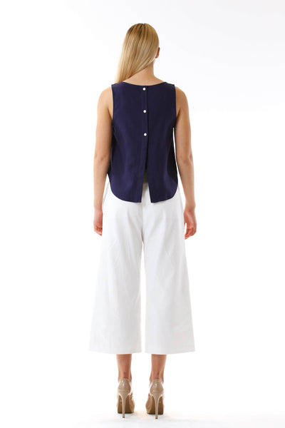 Womens White Culottes and Navy Fishtail Tank back view